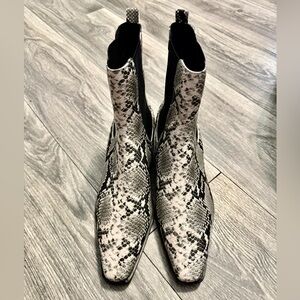 Aqua Black and White Snakeskin Ankle Booties
